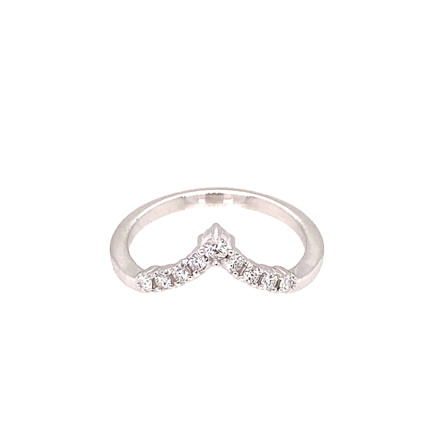 14K White Gold Diamond V Shaped Wedding Band