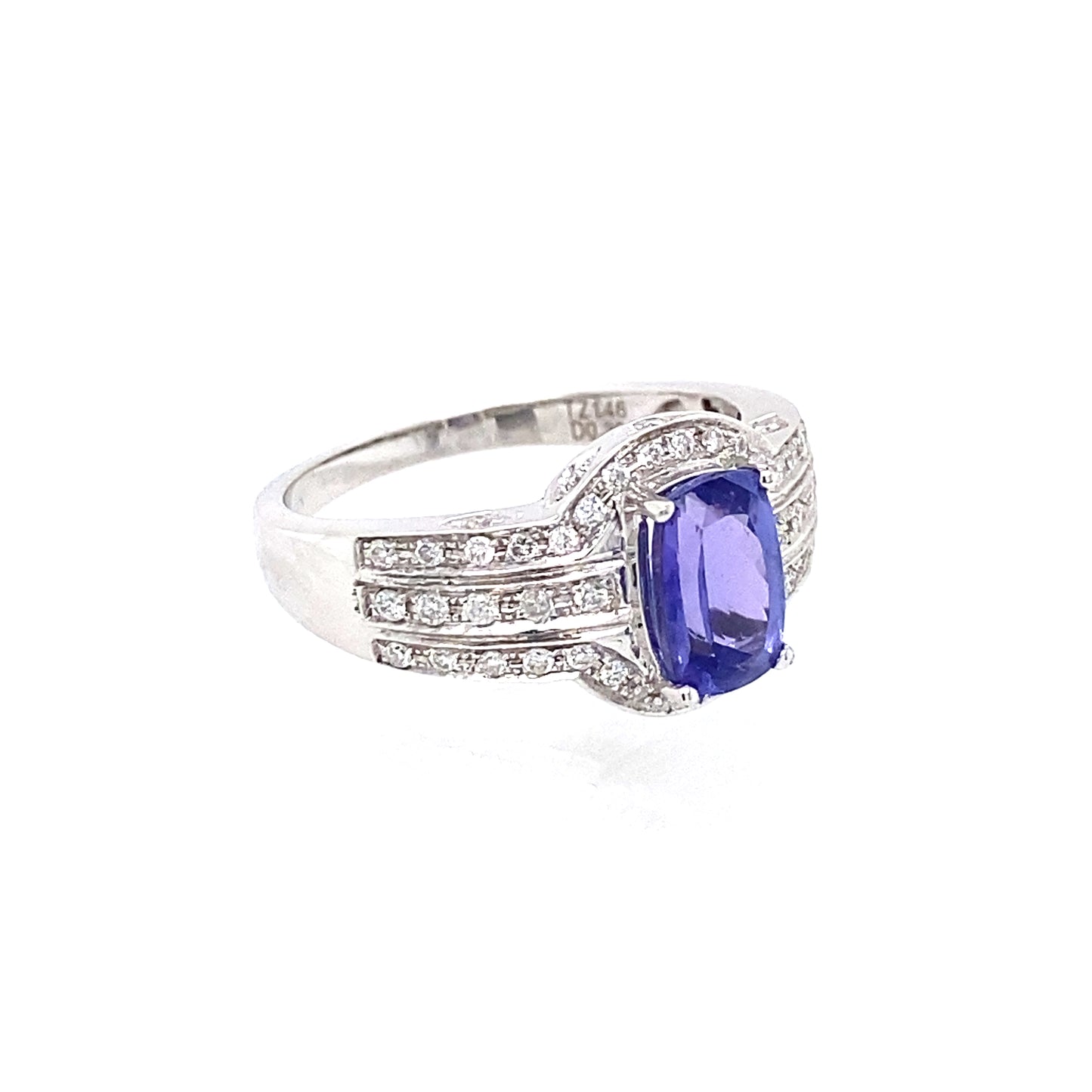 14K White Gold Rounded Cushion Cut Tanzanite & Diamond Ring