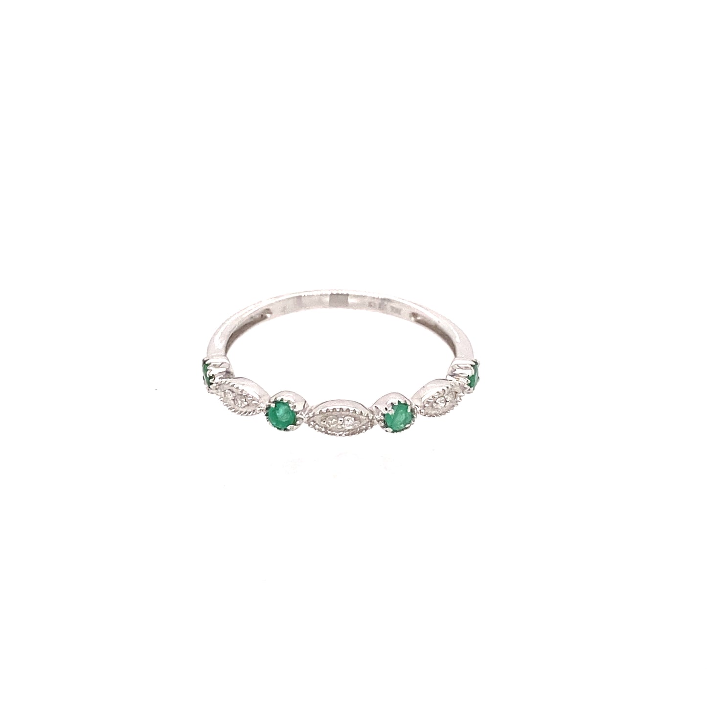 10K White Gold Emerald & Diamond Eternity Band Ring