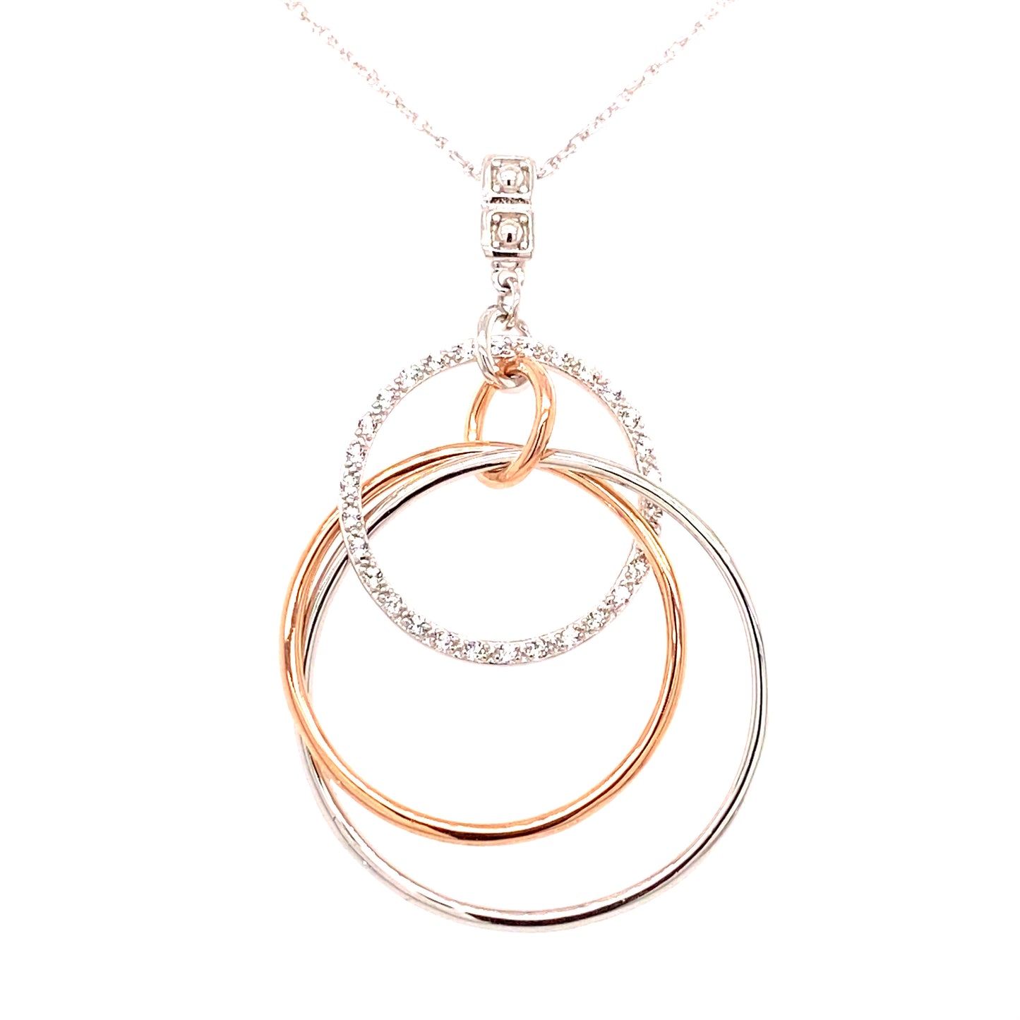 Pure Elegance Sterling Silver & CZ 2 Tone Hoop Pendant & Necklace