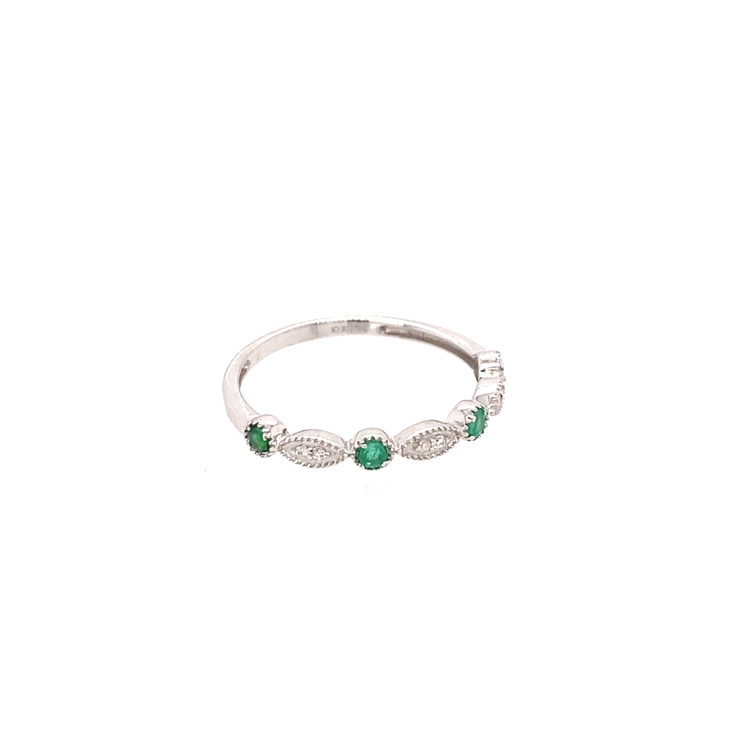 10K White Gold Emerald & Diamond Eternity Band Ring
