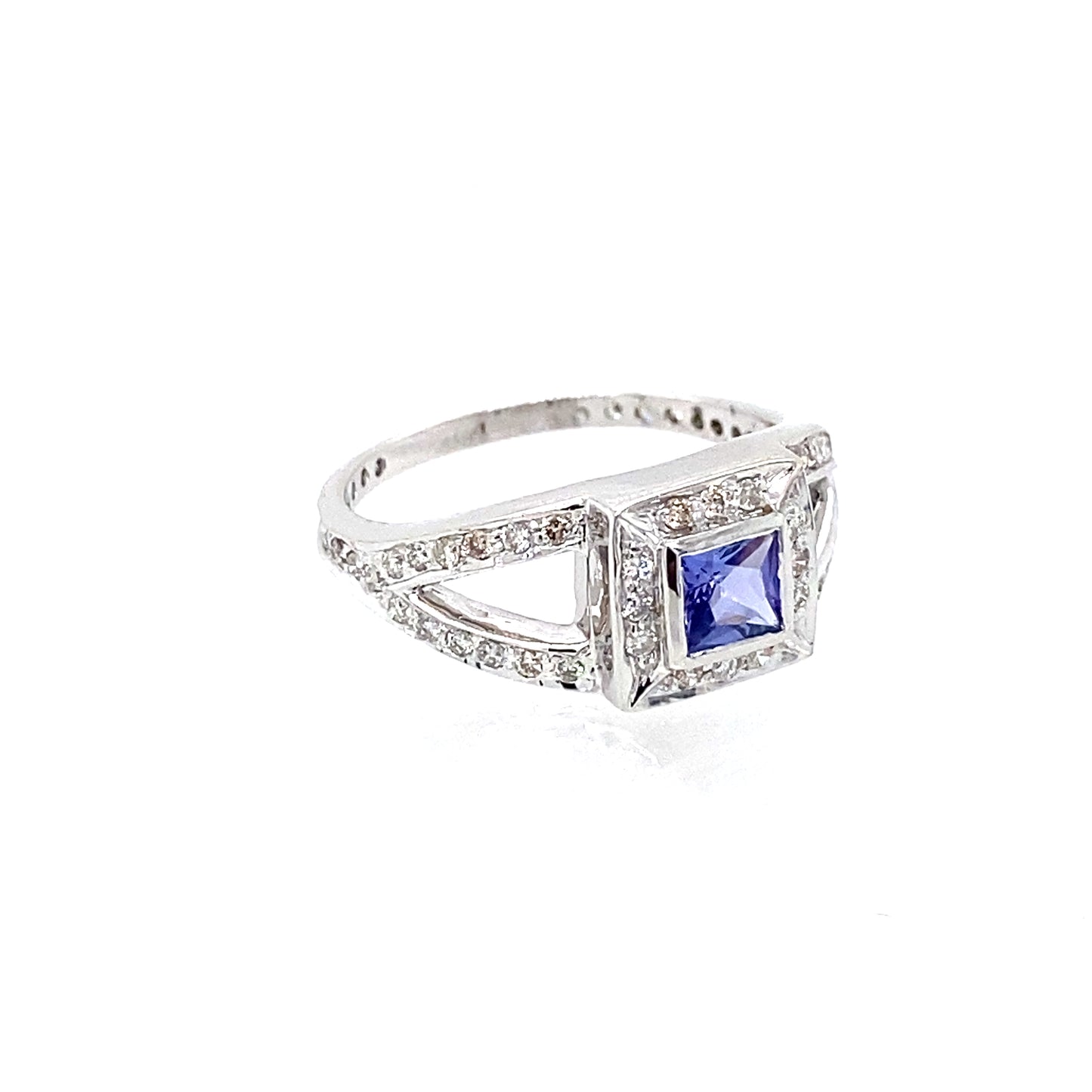 14K White Gold Tanzanite & Diamond Ring