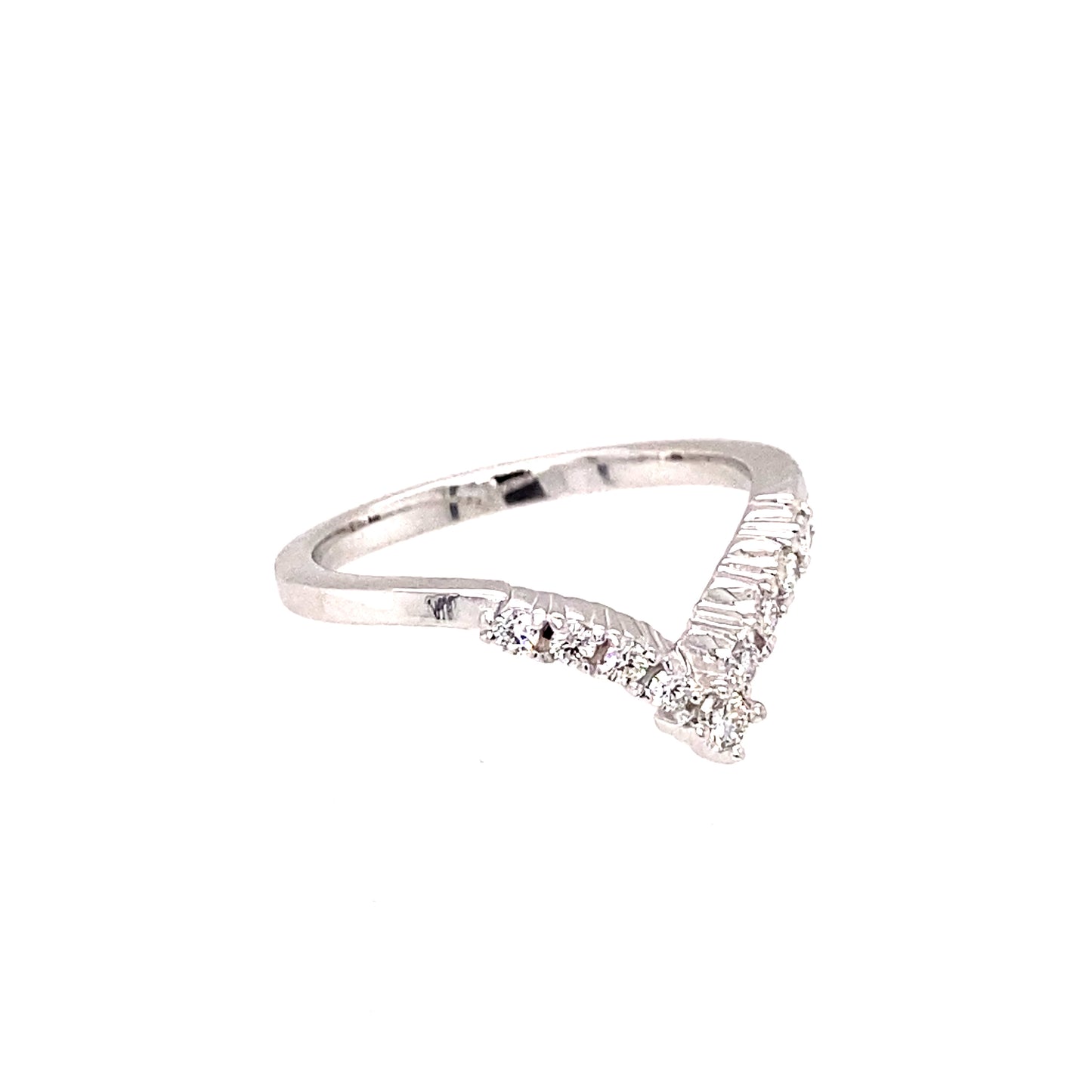 14K White Gold Diamond V Shaped Wedding Band