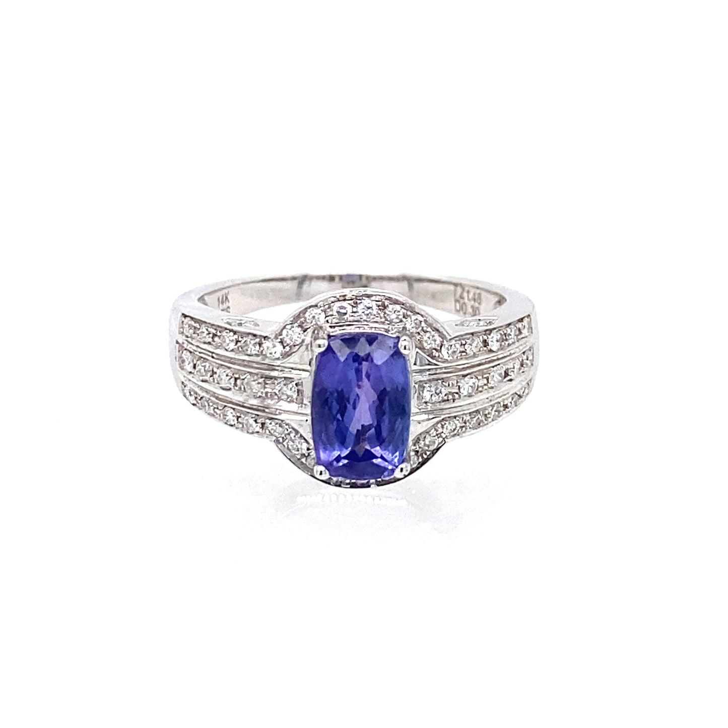 14K White Gold Rounded Cushion Cut Tanzanite & Diamond Ring