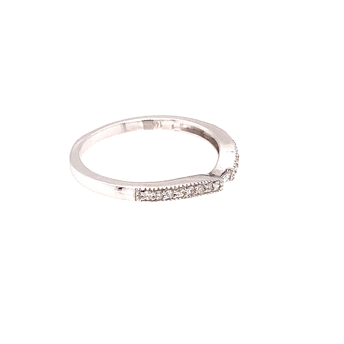 14K White Gold Emerald & Round Diamond Slight Curved Wedding Band