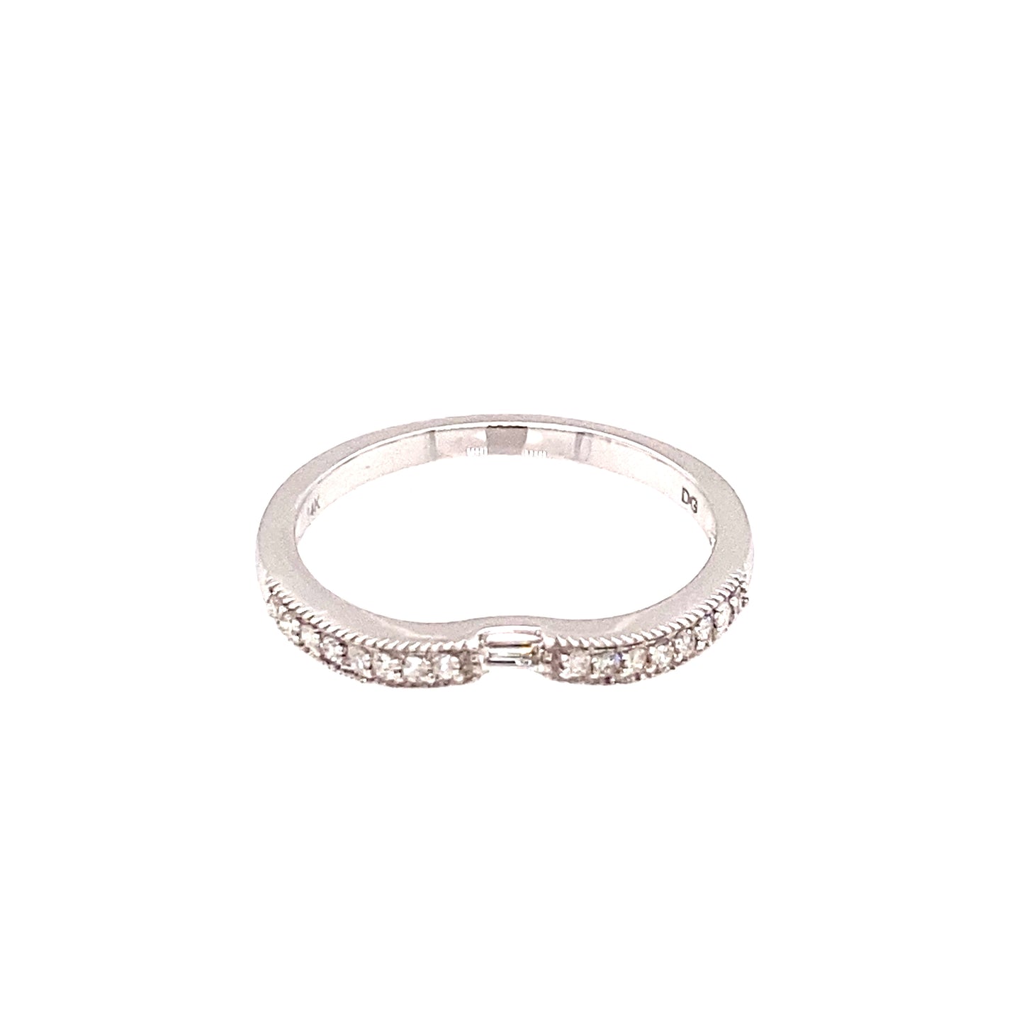 14K White Gold Round & Emerald Cut Diamond Slight Curved Wedding Band
