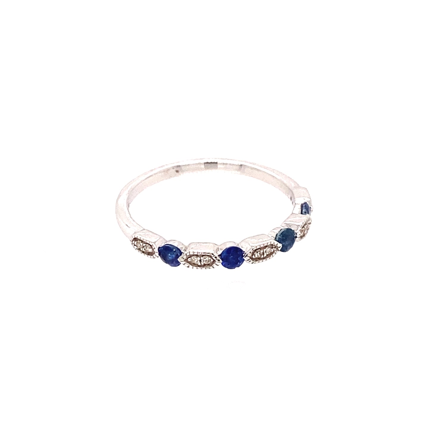 14K White Gold Sapphire & Diamond Stackable Ring
