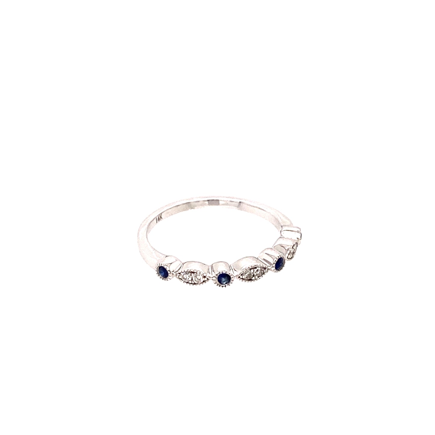 14K White Gold Sapphire & Diamond Stackable Wedding Band