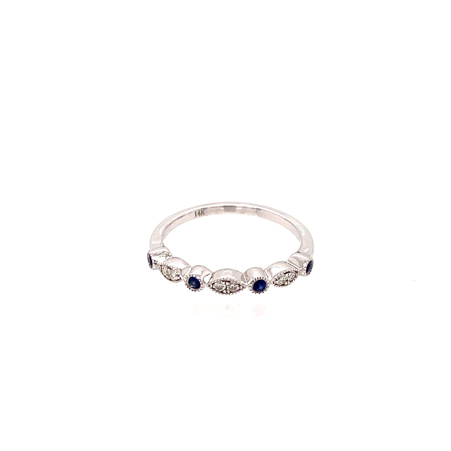 14K White Gold Sapphire & Diamond Stackable Wedding Band