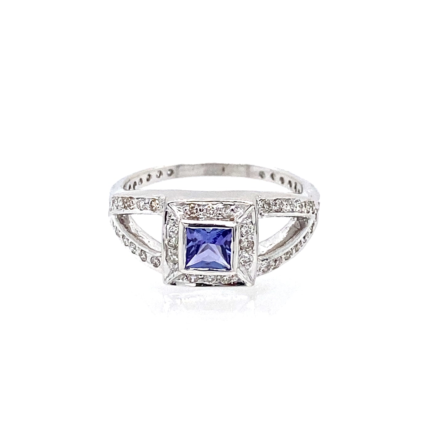 14K White Gold Tanzanite & Diamond Ring