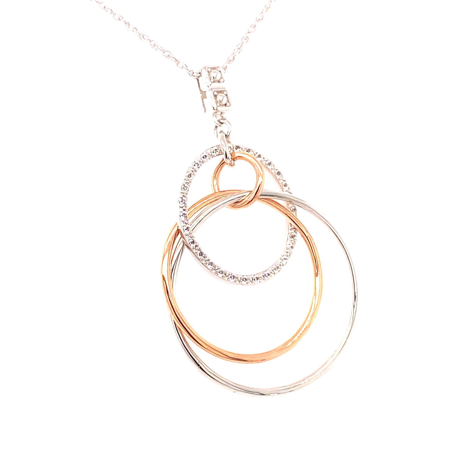 Pure Elegance Sterling Silver & CZ 2 Tone Hoop Pendant & Necklace