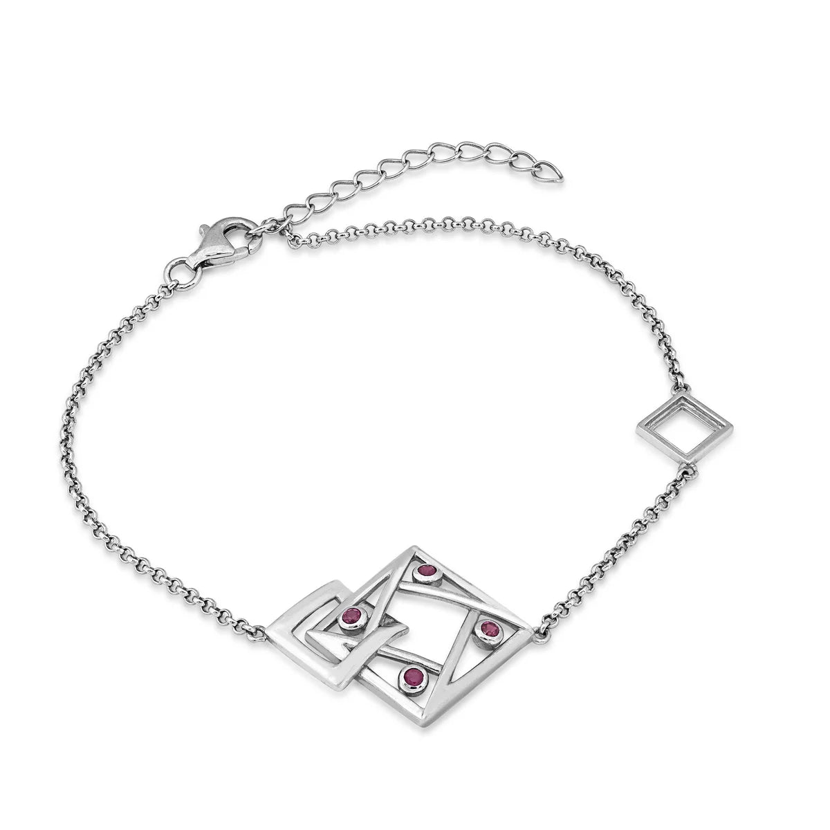 Pure Elegance Sterling Silver Ruby Geometric Bracelet