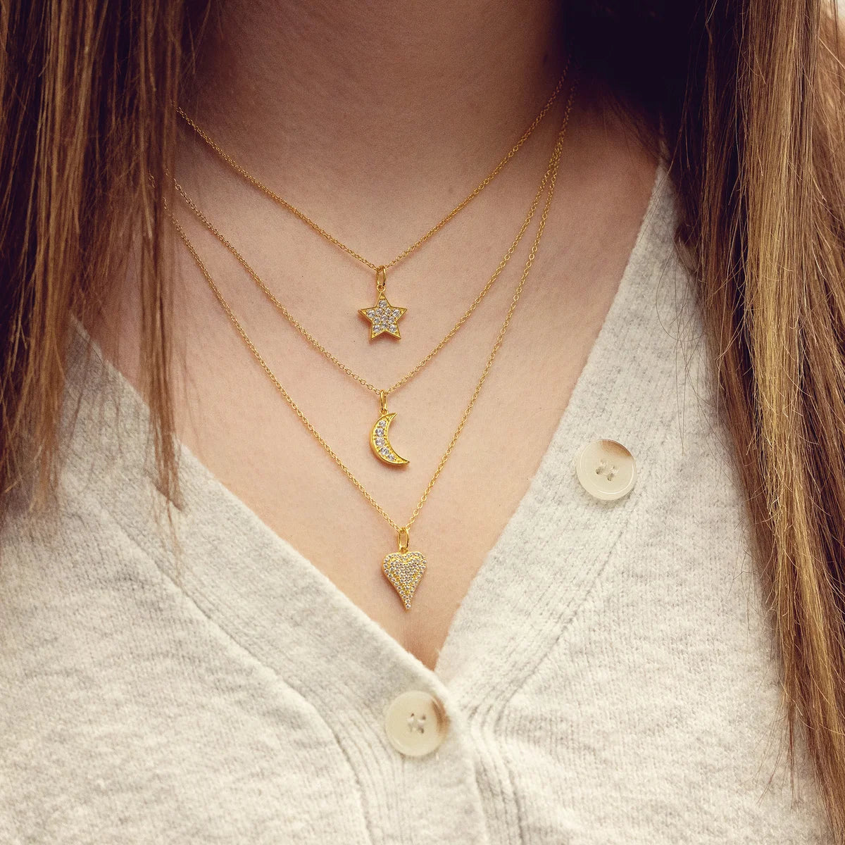 Silver Elegance Cubic Zirconia Layering Moon Necklace