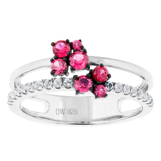 Pure Elegance Split Band Ruby & CZ Sterling Silver Ring