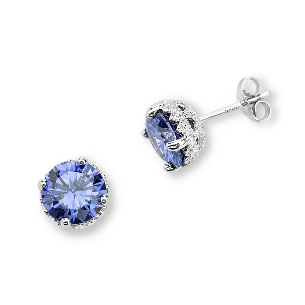 Silver Elegance Tanzanite Sterling Silver Stud Earrings