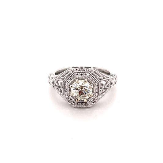 10K White Gold Art Deco Diamond Filagree Engagement Ring