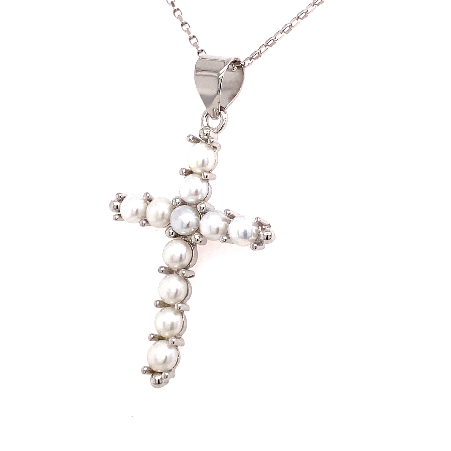 Sterling Silver Pearl Cross Pendant & Necklace