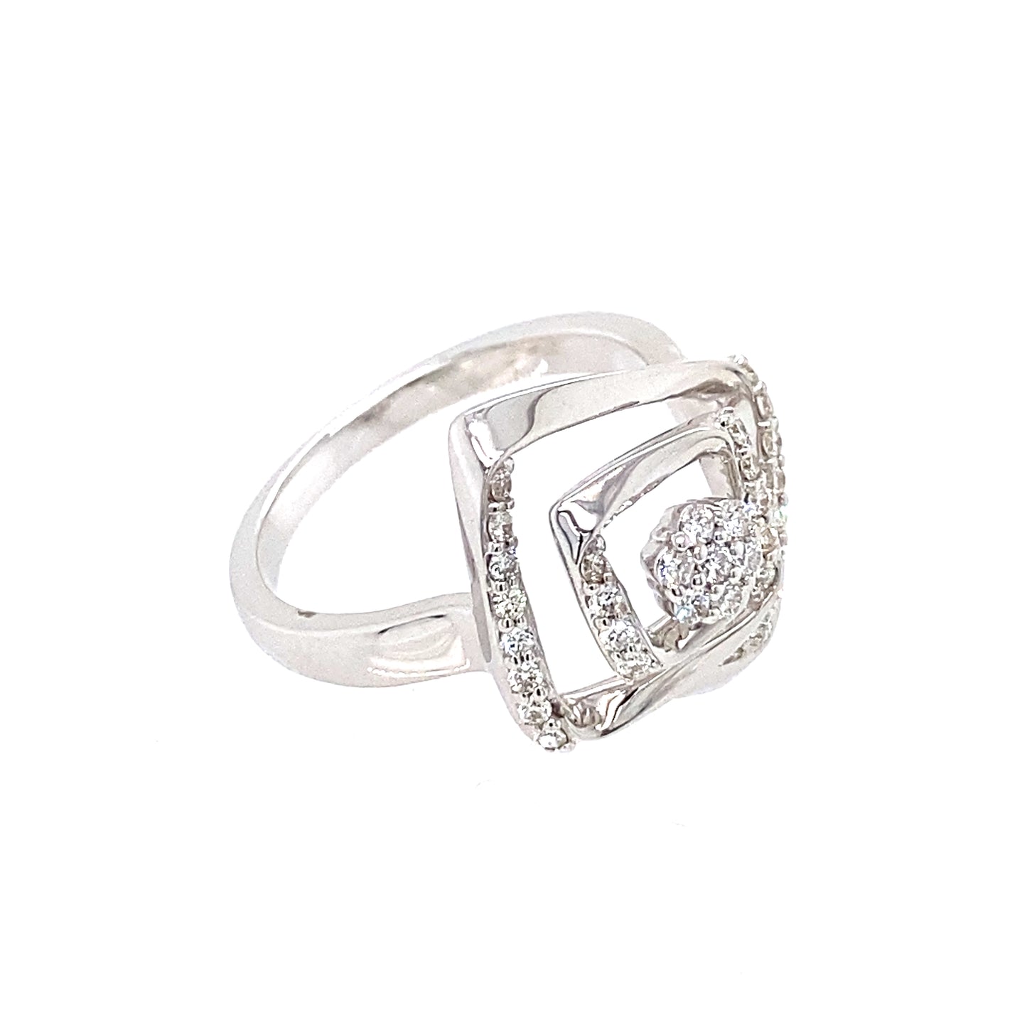 14K White Gold Diamond Geometric Fashion Ring