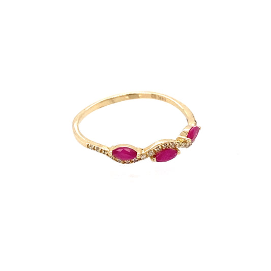 14K Yellow Gold Ruby & Diamond Stackable Band / Ring