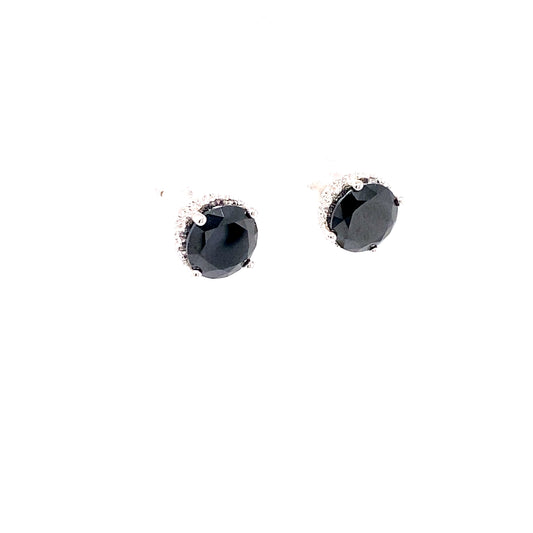 Silver Elegance Black CZ Sterling Silver Stud Earrings