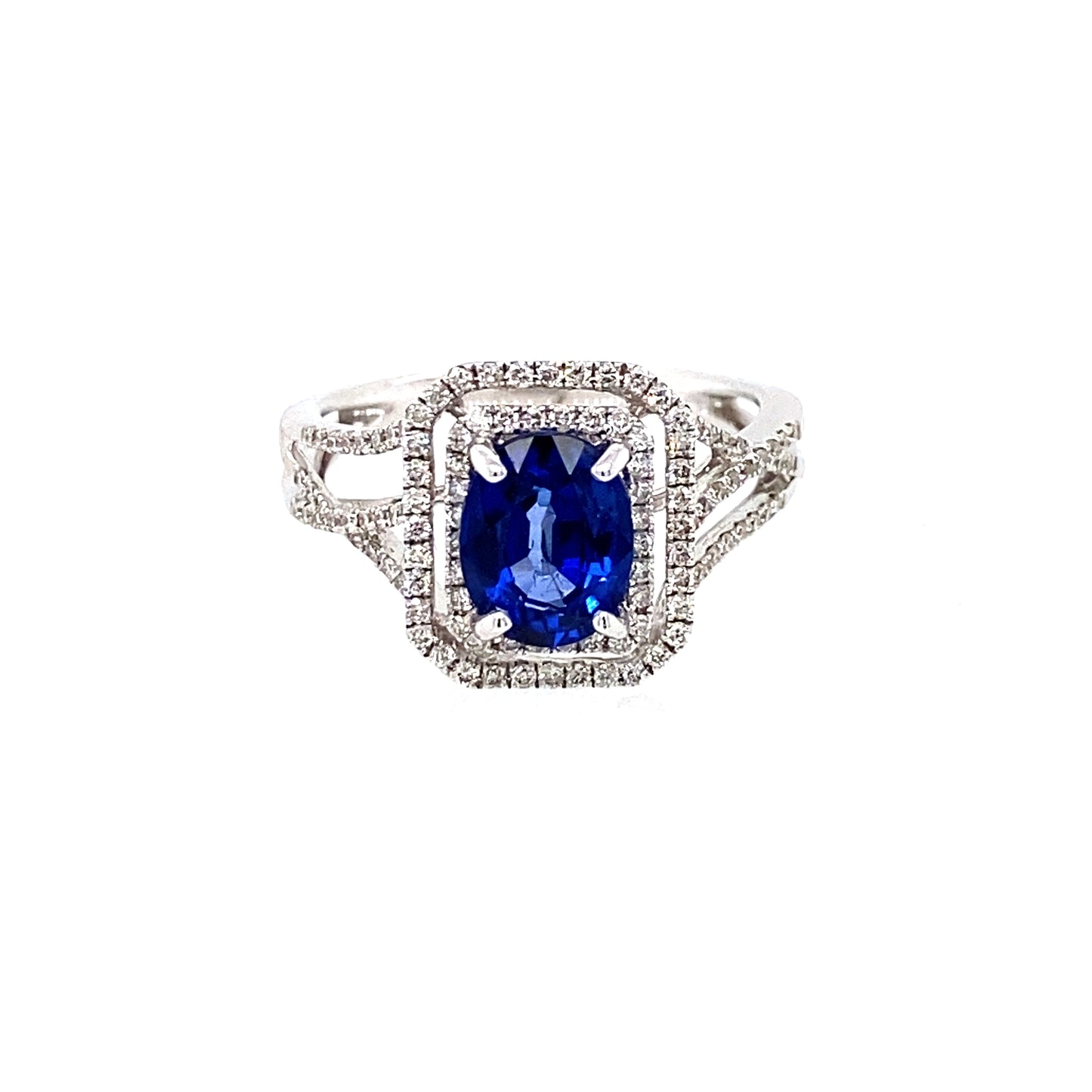 14K White Gold Oval Blue Sapphire & Diamond Ring