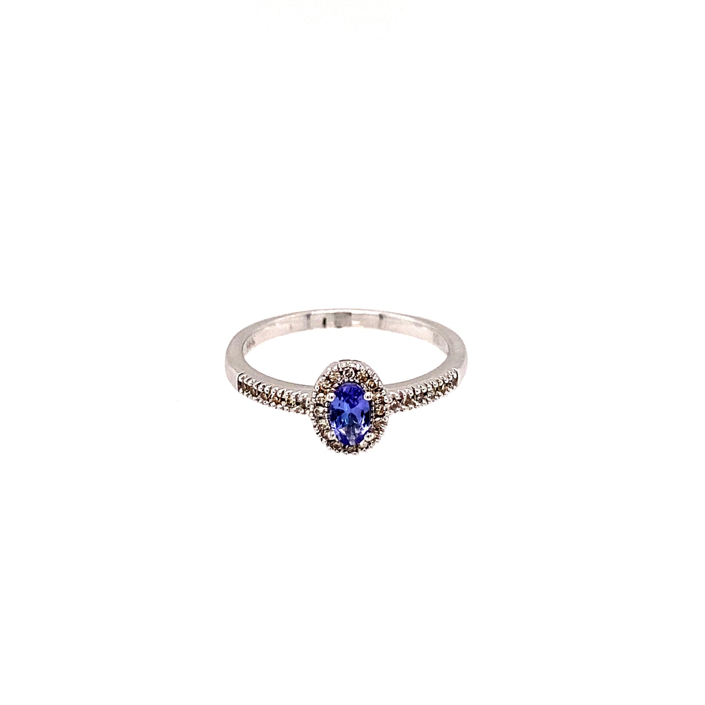 14K White Gold Tanzanite Ring w/Diamond Halo