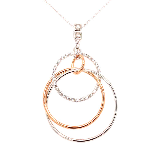 Pure Elegance Sterling Silver & CZ 2 Tone Hoop Pendant & Necklace