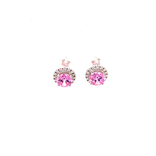 Pure Elegance Pink and Clear Cubic Zirconia Silver Earrings