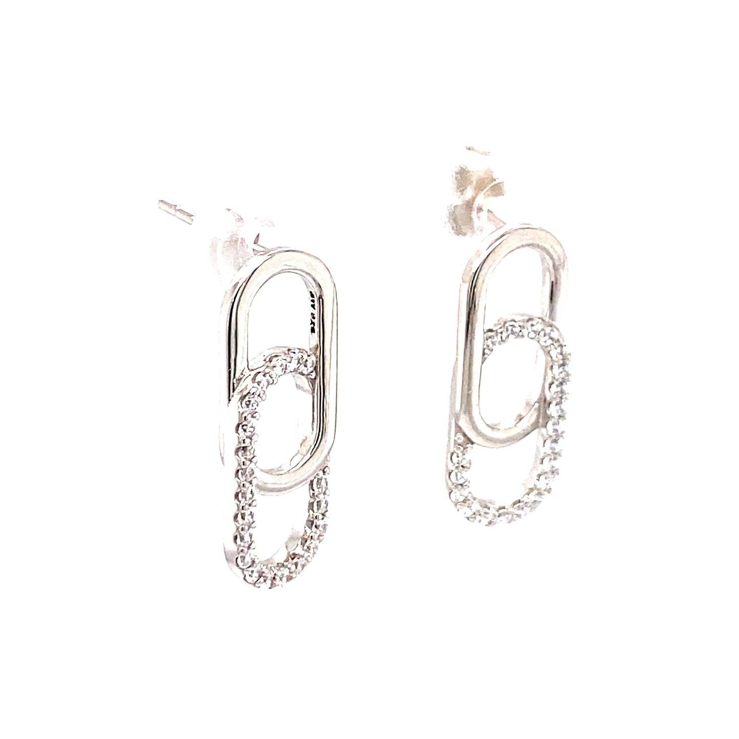 Silver Elegance Cubic Zirconia Sterling Silver Paper Clip Style Stud Earrings