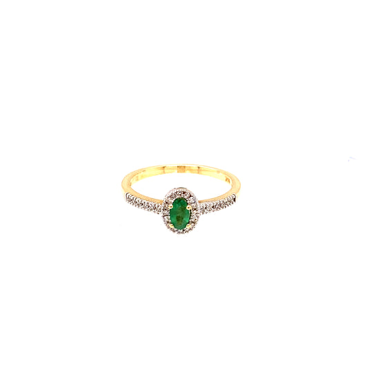 14K Yellow Gold Oval Emerald &n Diamond Ring
