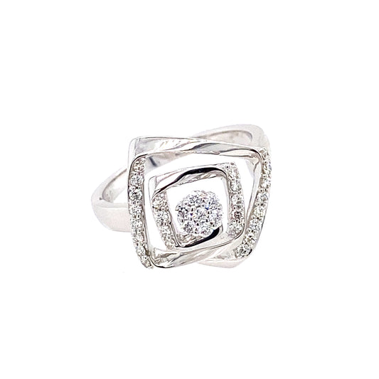 14K White Gold Diamond Geometric Fashion Ring
