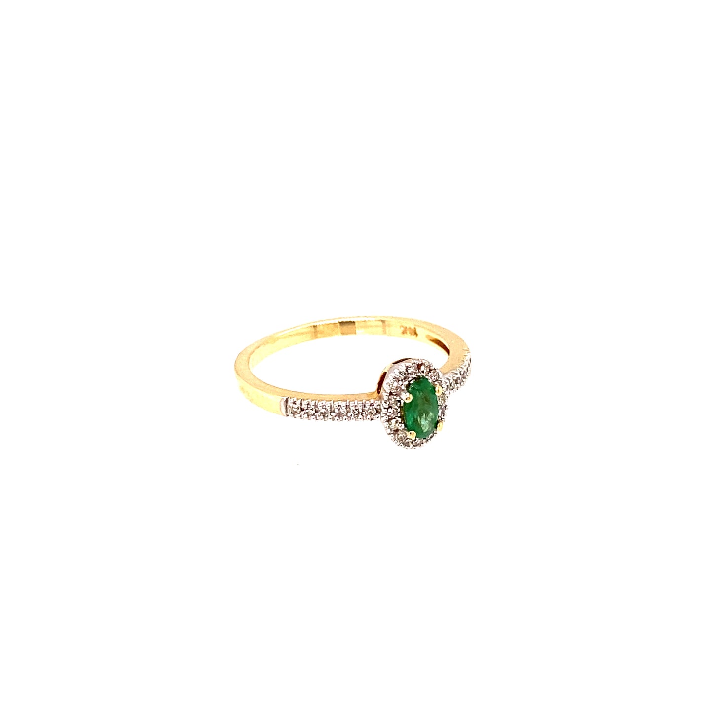 14K Yellow Gold Oval Emerald &n Diamond Ring