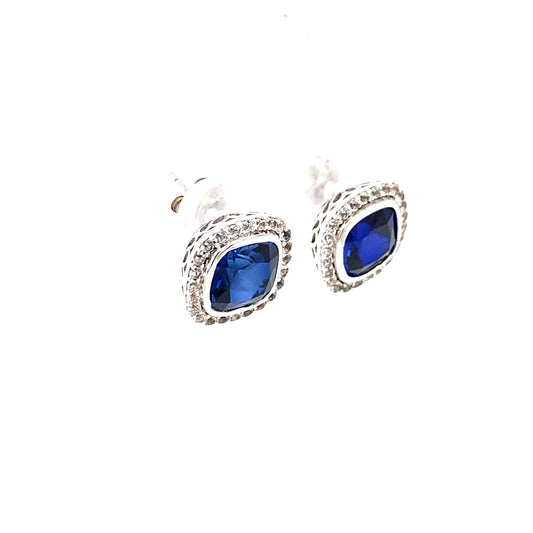 Pure Elegance Blue & Clear CZ Sterling Silver Stud Earrings