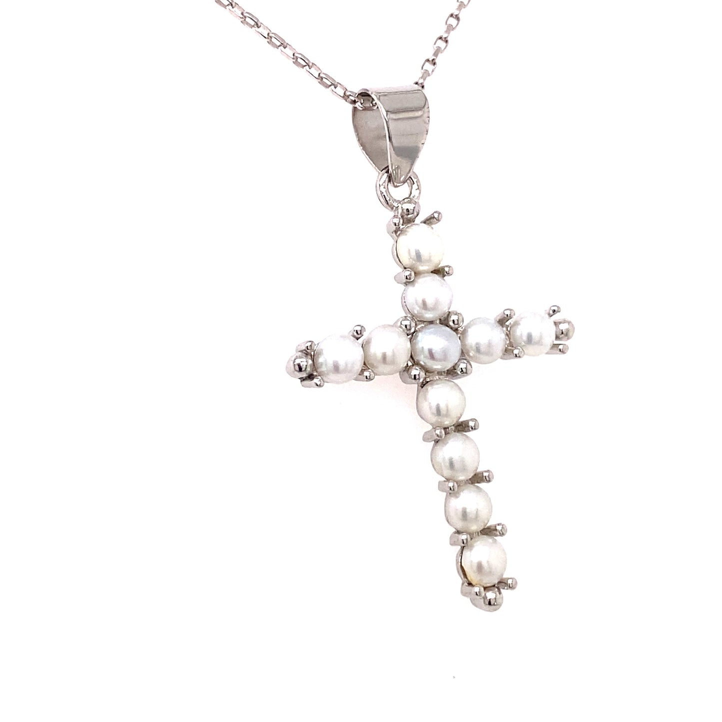 Sterling Silver Pearl Cross Pendant & Necklace