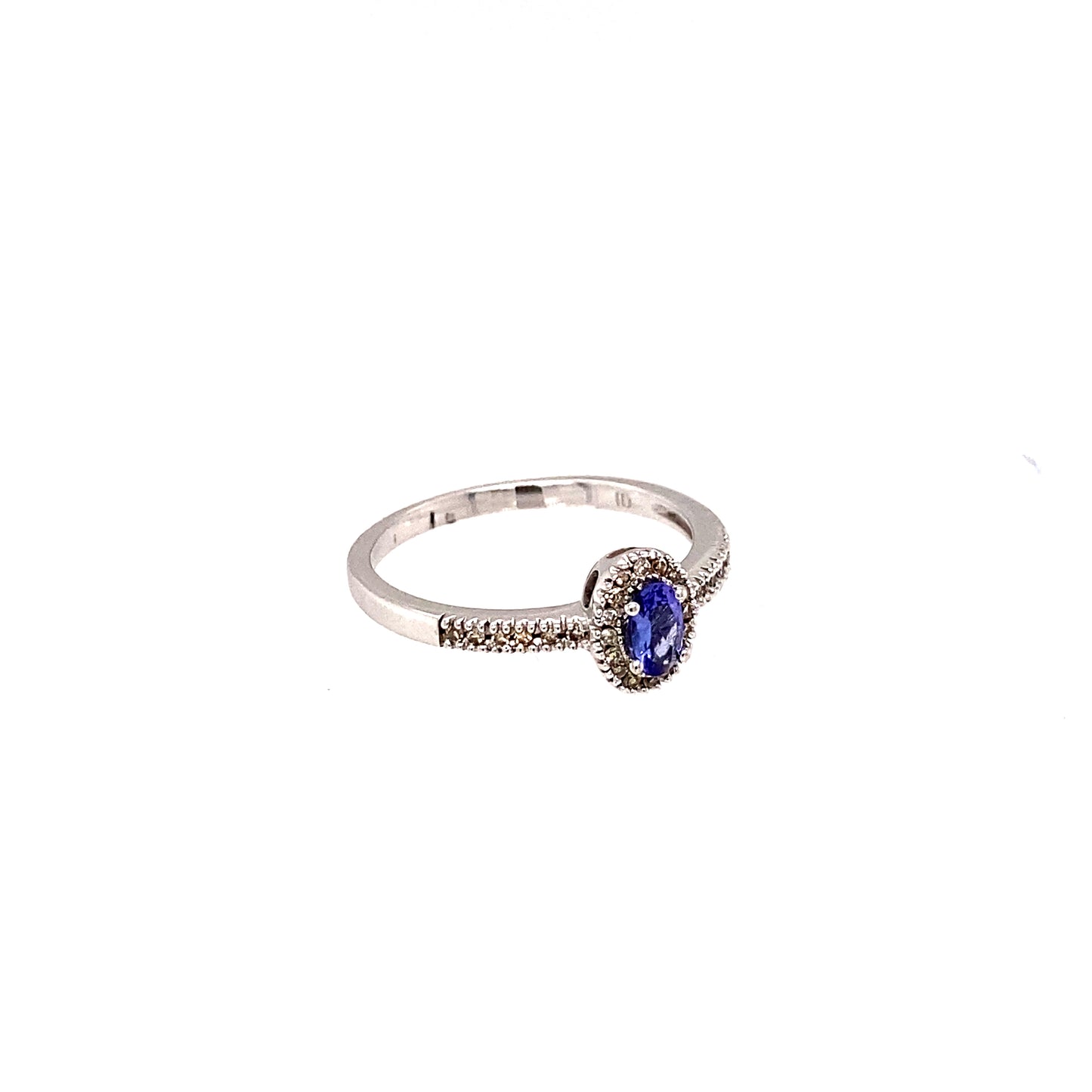 14K White Gold Tanzanite Ring w/Diamond Halo