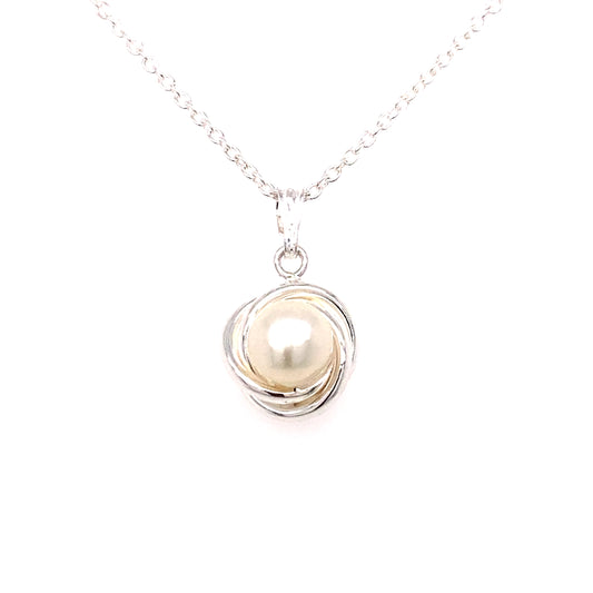 Sterling Silver 7mm Pearl Pendant & 18" Necklace