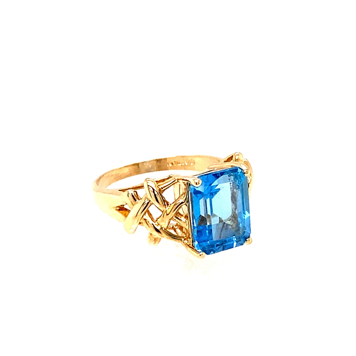 14K Yellow Gold Emerald Cut Blue Topaz Ring