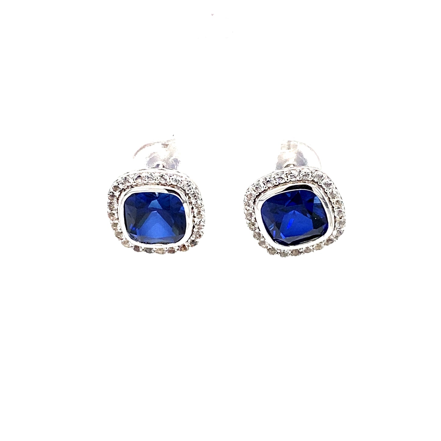 Pure Elegance Blue & Clear CZ Sterling Silver Stud Earrings