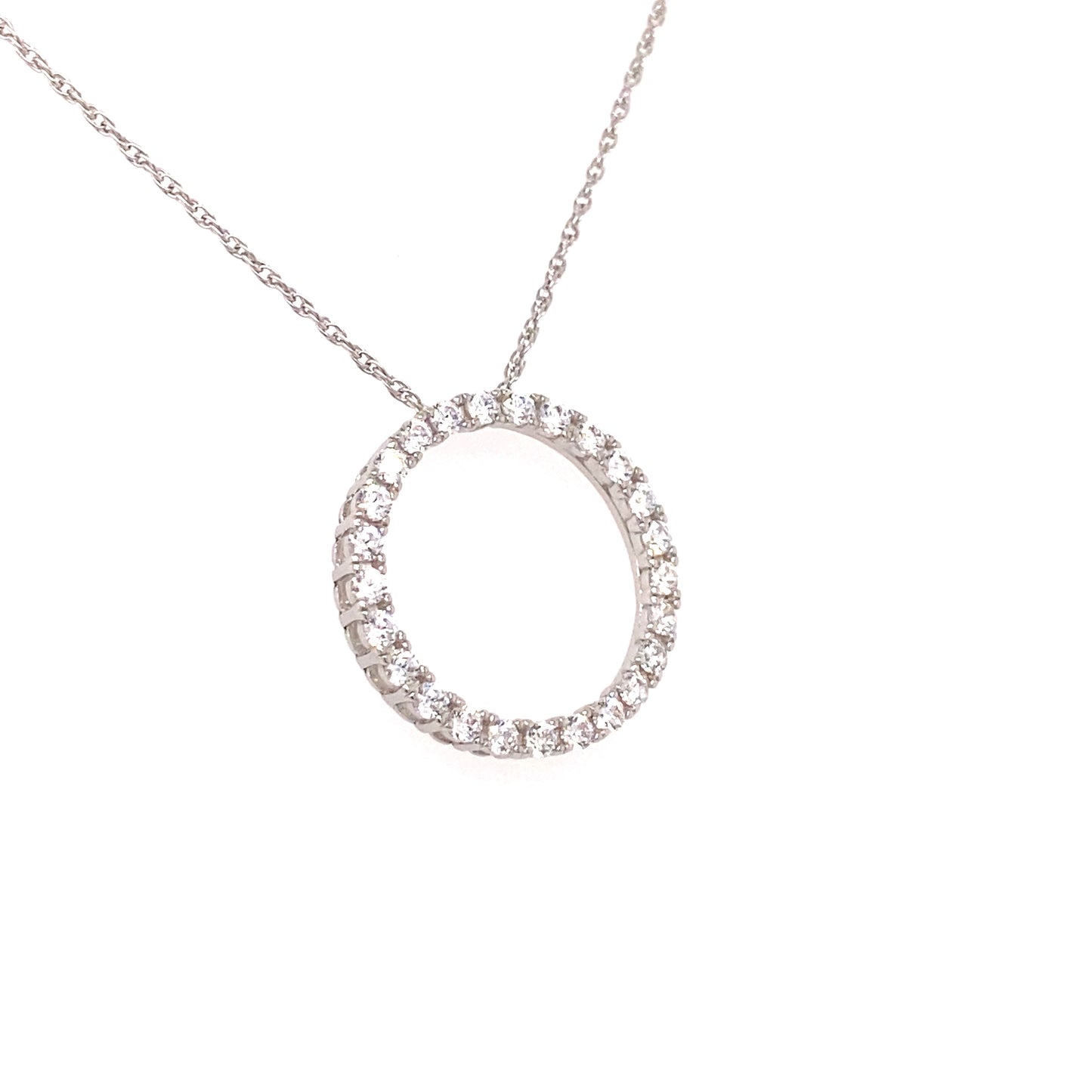 Silver Elegance Cubic Zirconia Sterling Silver Circle Pendant & Necklace