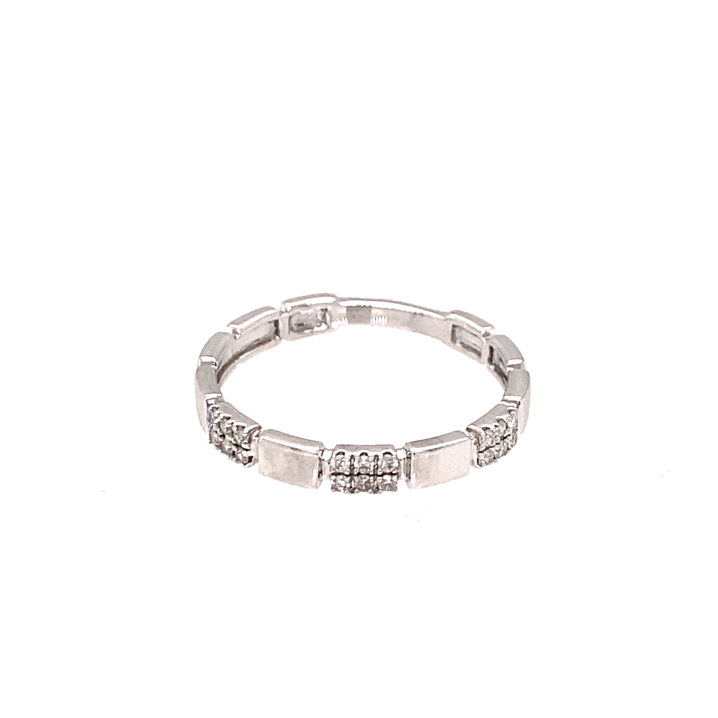 14K White Gold Diamond Alternating w/Smooth Rectangle Wedding Band