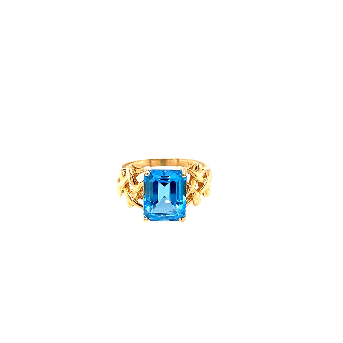 14K Yellow Gold Emerald Cut Blue Topaz Ring