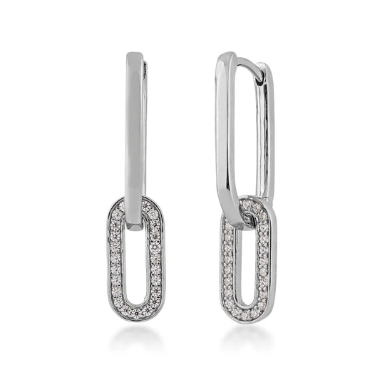 Silver Elegance Cubic Zirconia Dangle Paperclip Earrings