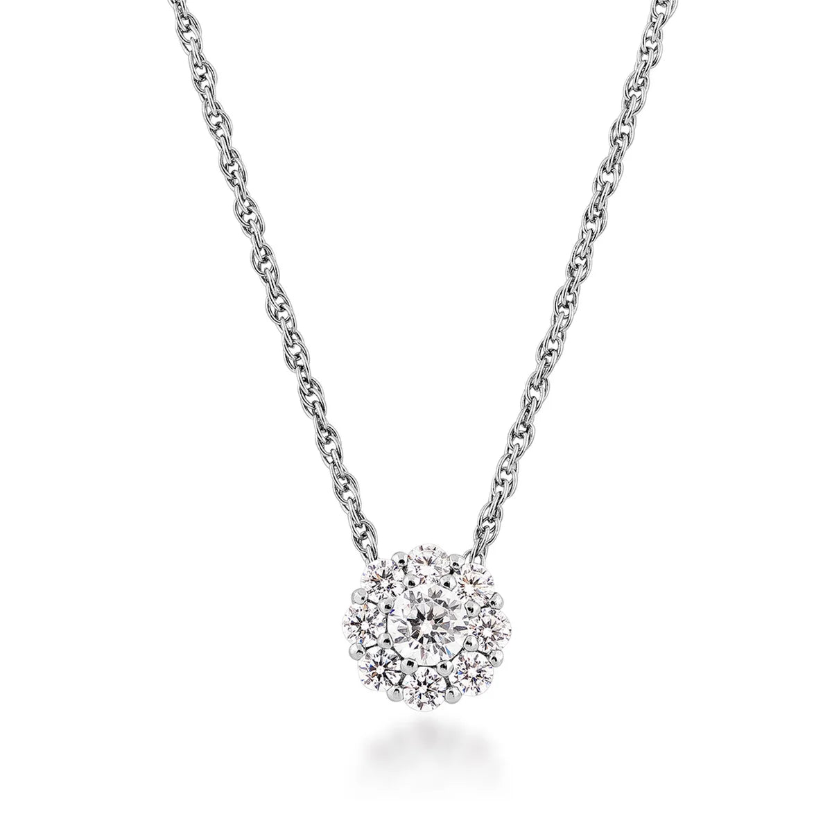 Silver Elegance Cubic Zirconia Cluster Halo Necklace