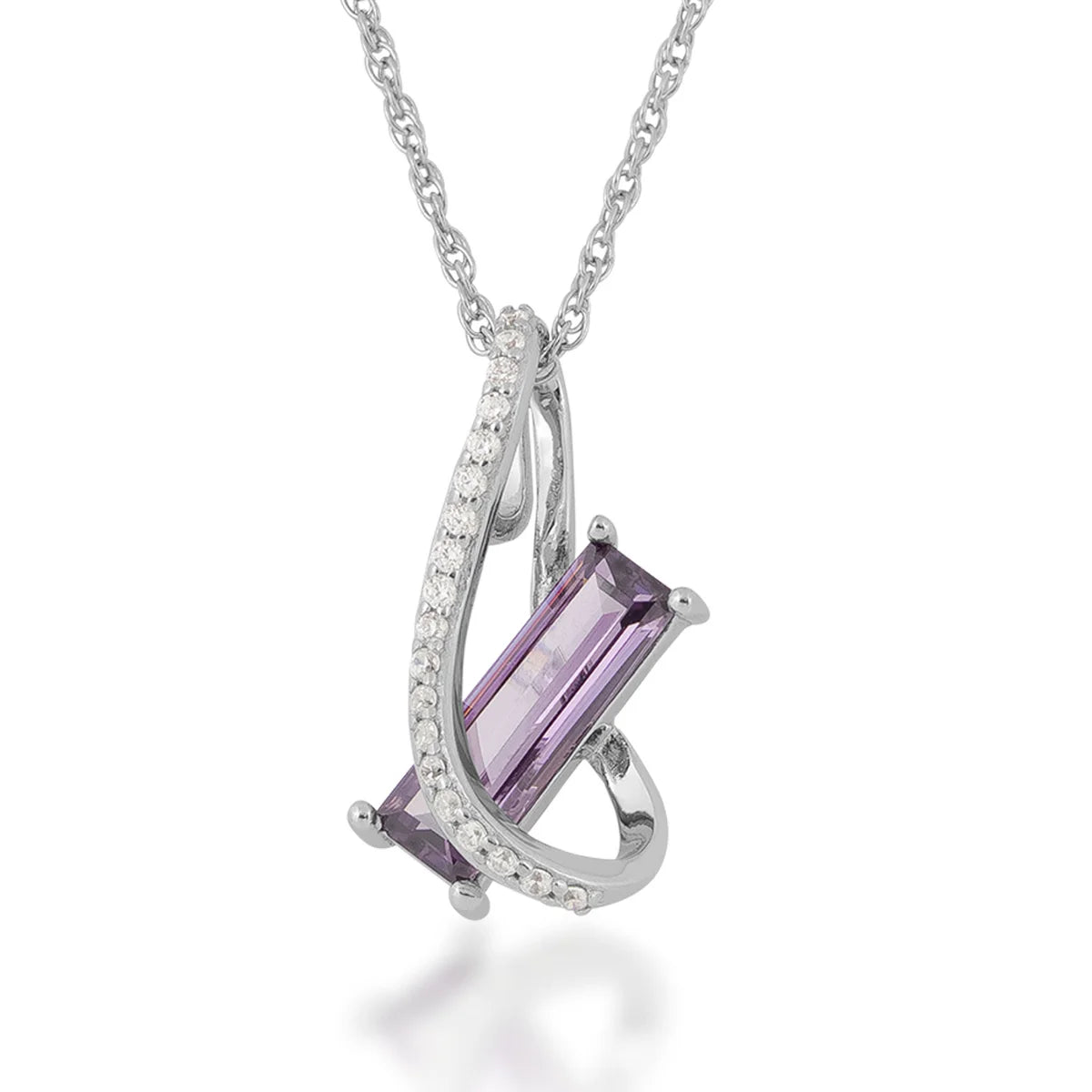 Silver Elegance Cubic Zirconia & Amethyst Mod Pendant Necklace